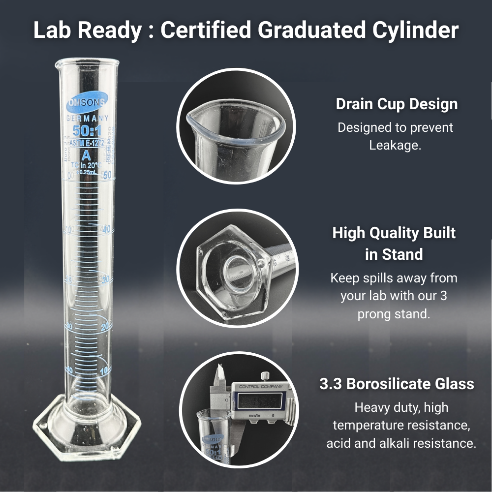 OMSONS - Glass Beaker & Certified Graduated Cylinder Set – 6 Beakers (10ml–1000ml) + 4 Cylinders (5ml–100ml) | Heat-Resistant Beakers, Accurate Lab-Grade Cylinders for Science Experiments, School & Home Labs